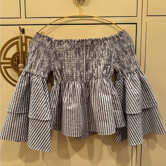 Striped Off-Shoulder Ruffle Skirt - Picture 2 of 4